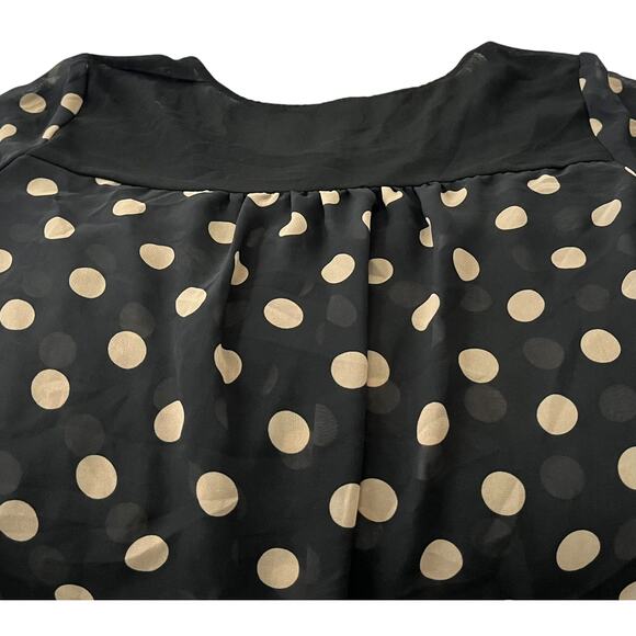 SASSY MATERNITY SHORT SLV, RND NECK, DRESSY BLOUSE, WOMENS, XL-BLACK-TAN CIRCLES - Picture 7 of 11